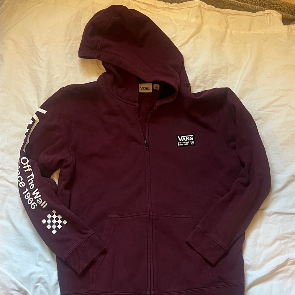 Vans BIG BOYS Burgundy Zip-Up Hoodie with Logo